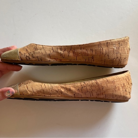 Jimmy Choo Whirl Cork Gold Leather Cap Ballet Flats - Picture 7 of 15